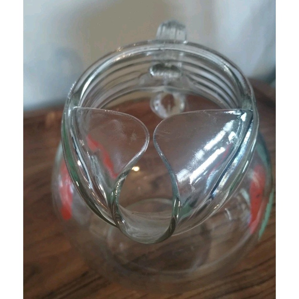 VINTAGE GLASS PITCHER w/ICE LIP BULBOUS TOMATO PRYOGRAPHICS JUICE PITCHER - Picture 4 of 5
